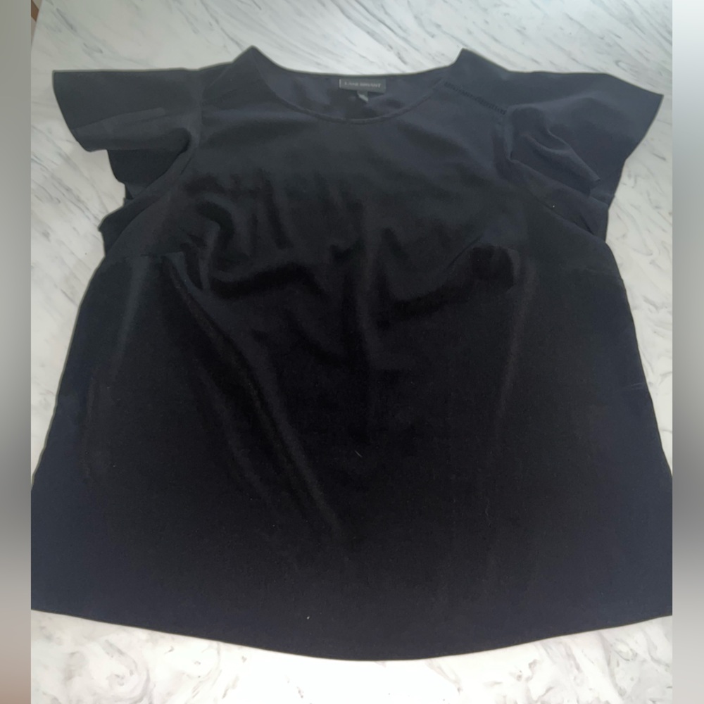 Lane bryant solid black flowy shirt blouse flutter sleeve top dressy 18